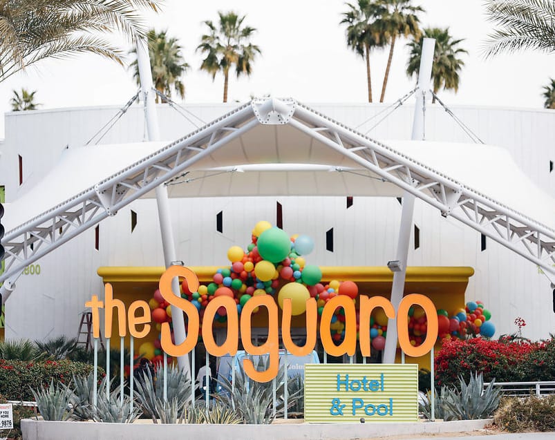 exterior of the saguaro hotel is a great instagram photo spot for palm springs