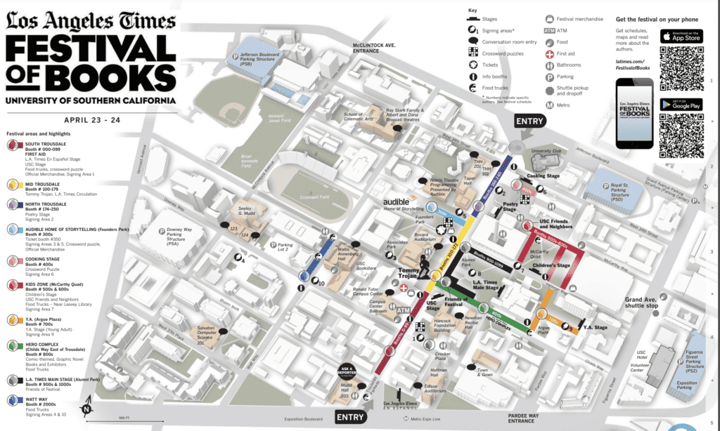 the map of the Los Angeles Festival of Books 2023 april 23 - 24