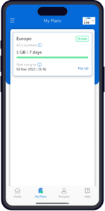 A mobile screen displaying data plans for France: 1GB for 7 days at USD 3.99, 3GB for 15 days at USD 10.99, and 5GB for 30 days at USD 17.99—perfect for comparing Airalo vs. GigSky options.