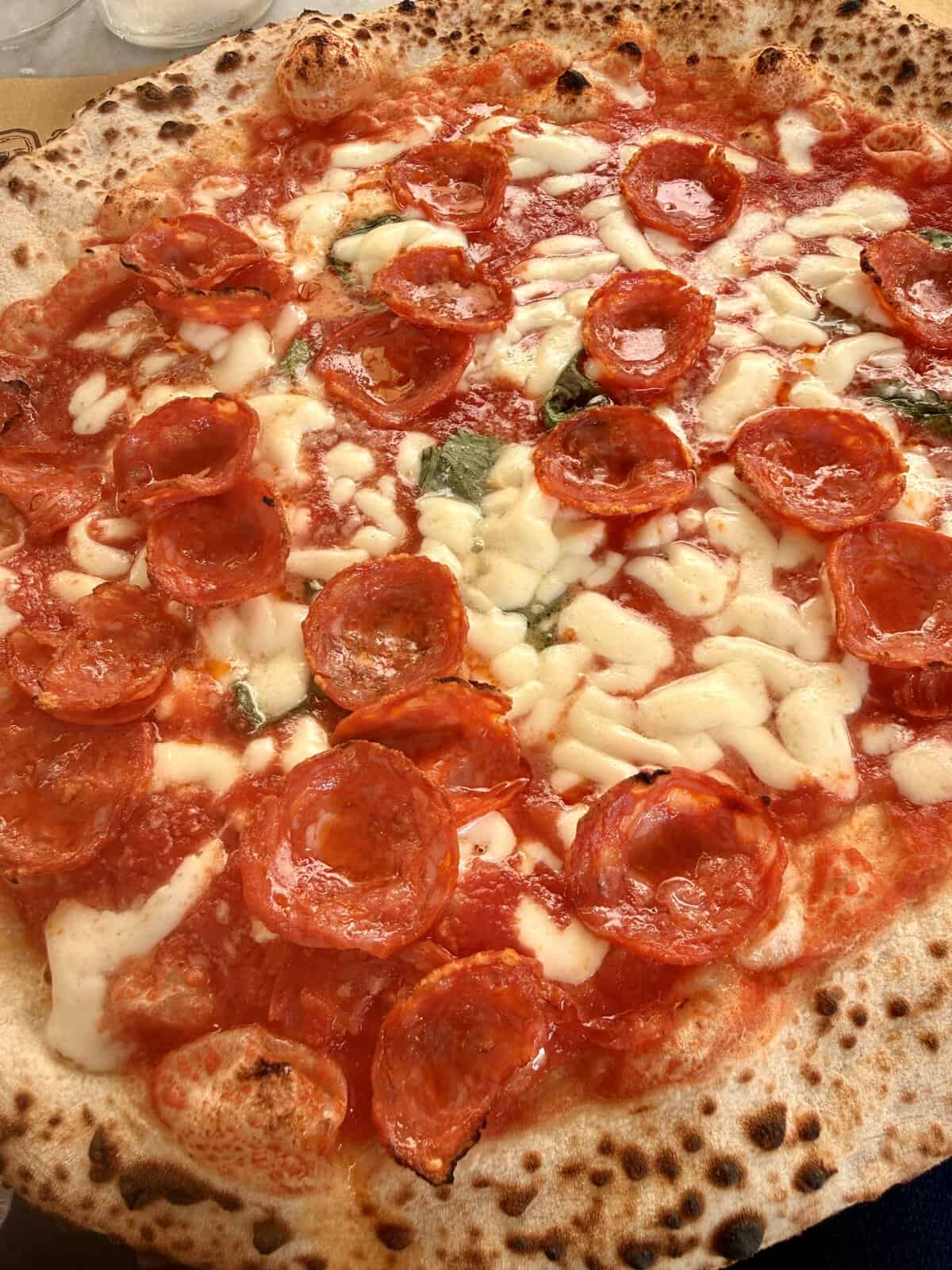 Pepperoni pizza with melted mozzarella and tomato sauce, perfect for a 3 days in Florence itinerary.